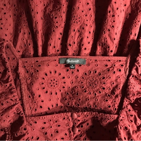 Madewell Burgundy Eyelet Embroidered Square Neckline Balloon Sleeves Blouse Med - Picture 3 of 5